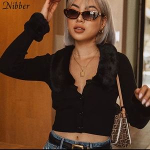 autumn solid black stretch Slim  knitting crop top